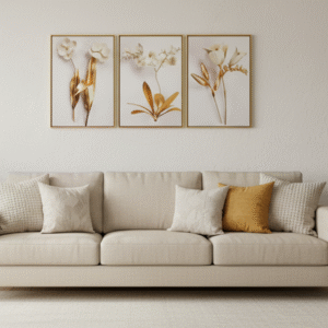 Tela canvas trio flores orquídeas douradas 01